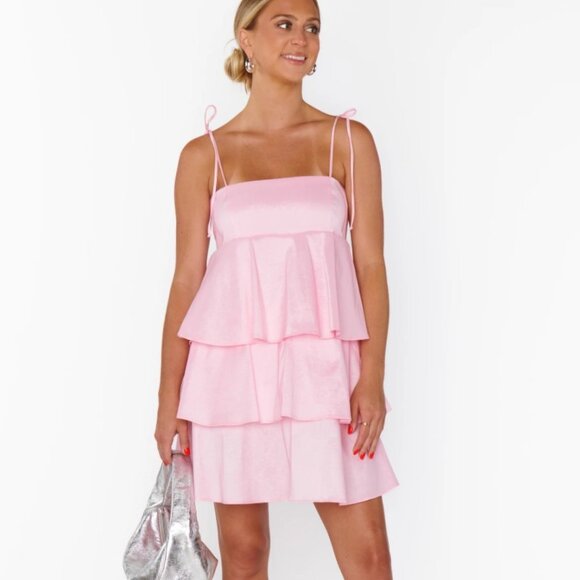 NWT Show Me Your Mumu Meet Cute Mini Dress Pink XXL NWT Ruffle Tiered Ruched - Picture 1 of 12
